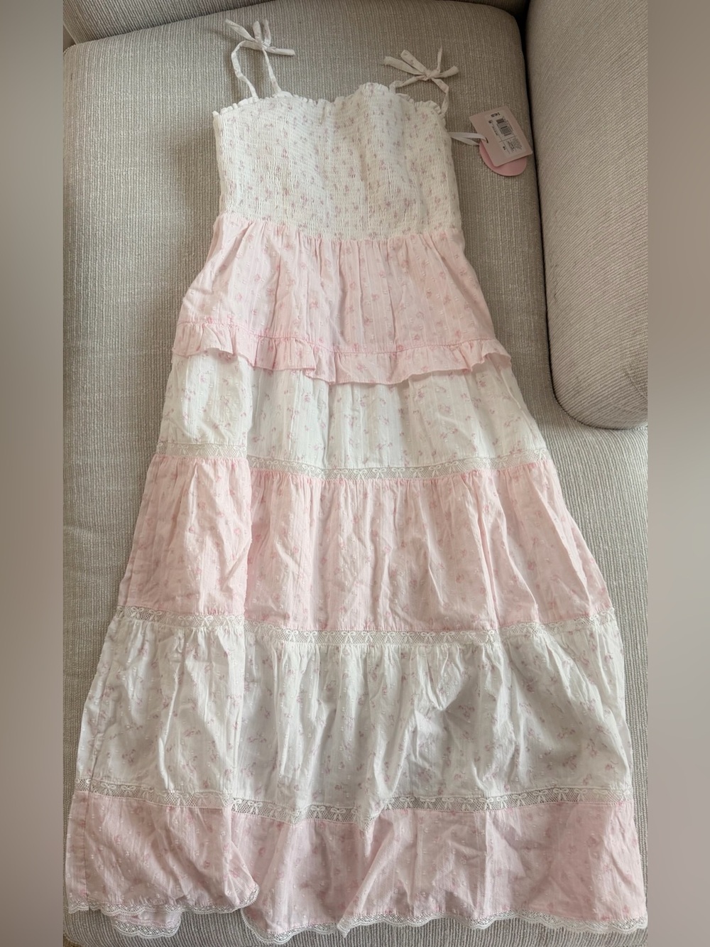 Target LoveShackFancy Girls' Stella Ditsy Floral Tiered Maxi Pink Dress 16 - Picture 3 of 5